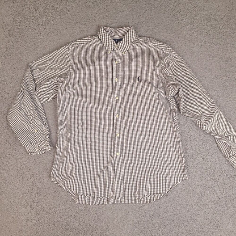 Ralph Lauren Shirt Mens 16.5 34 35 White Black Plaid Classic Fit Button Down
